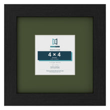 Black 8 x 8 inch picture frame with a green mount for a 4 x 4 inch photo