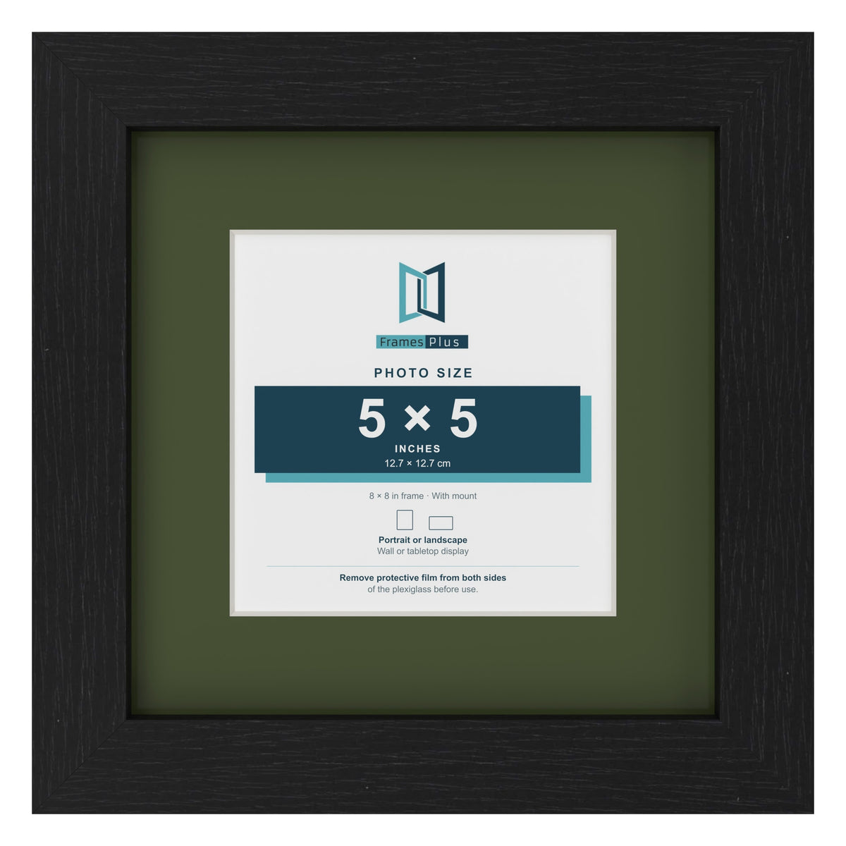 Black 8 x 8 inch picture frame with a green mount for a 5 x 5 inch photo