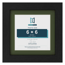 Black 8 x 8 inch picture frame with a green mount for a 6 x 6 inch photo