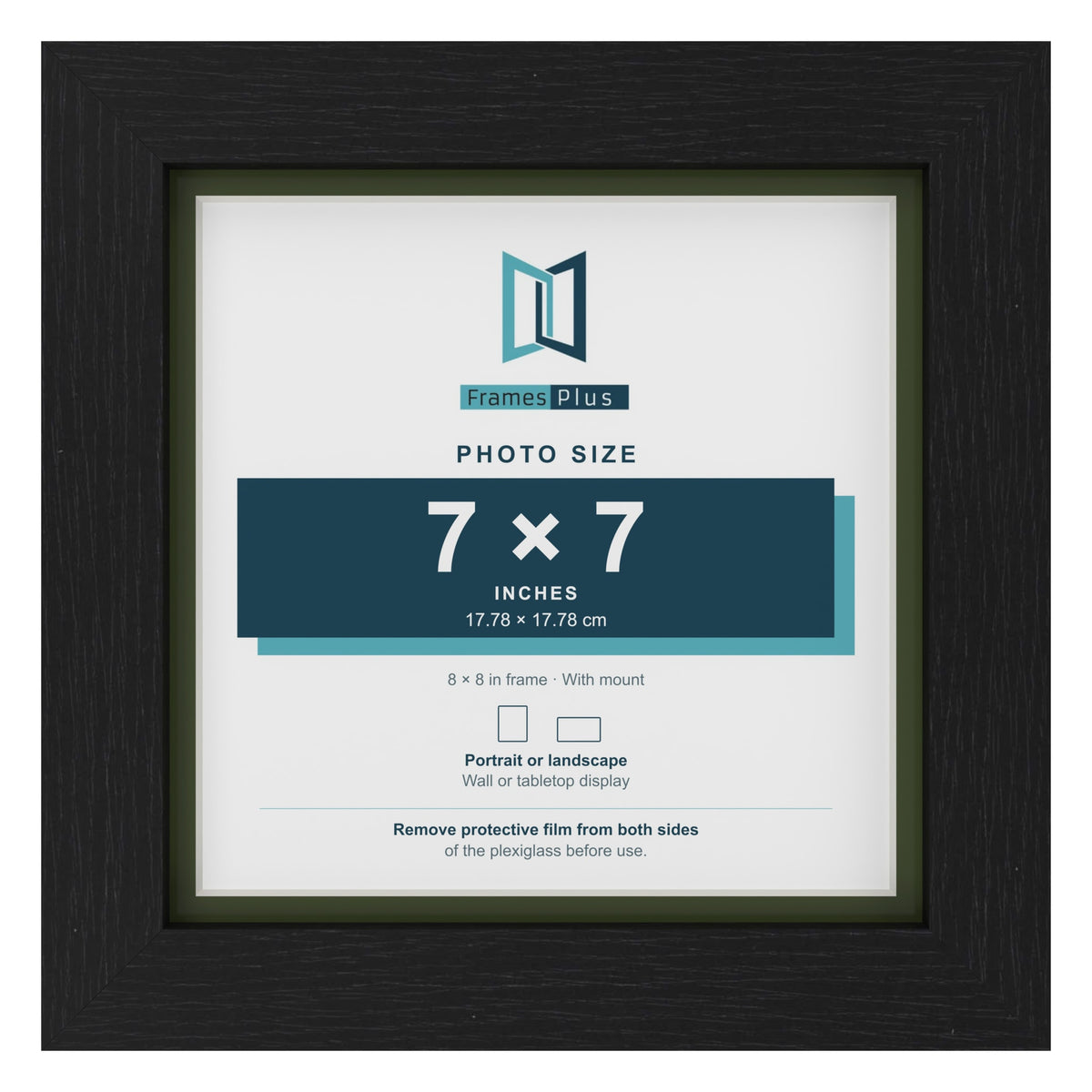 Black 8 x 8 inch picture frame with a green mount for a 7 x 7 inch photo