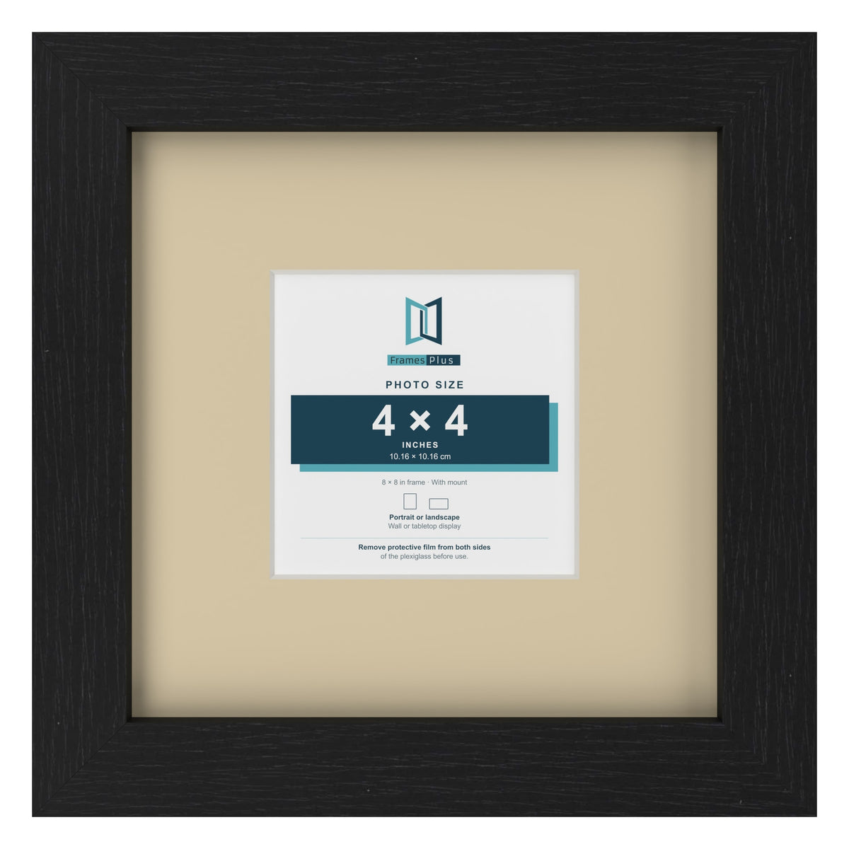 Black 8 x 8 inch picture frame with an ivory mount for a 4 x 4 inch photo