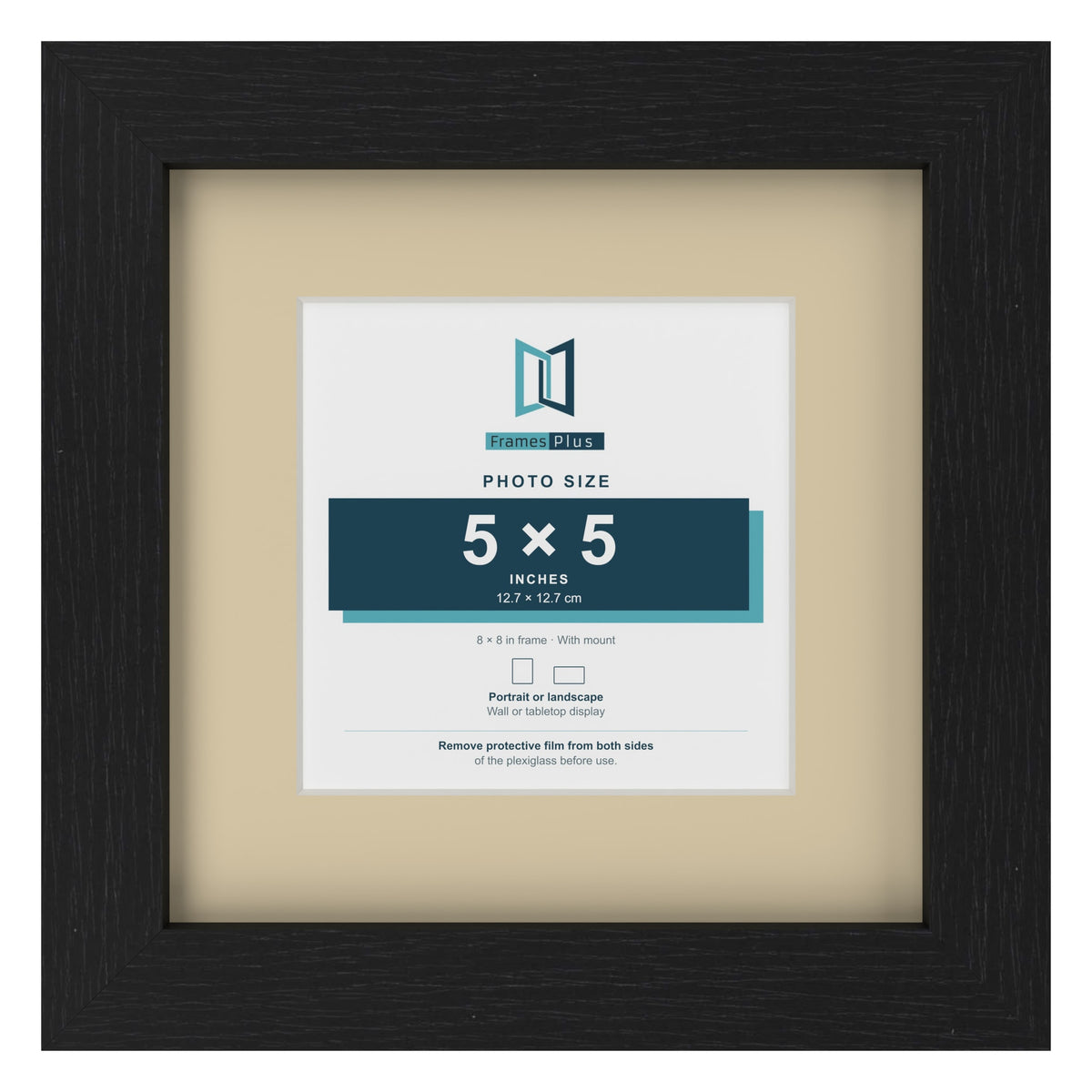 Black 8 x 8 inch picture frame with an ivory mount for a 5 x 5 inch photo