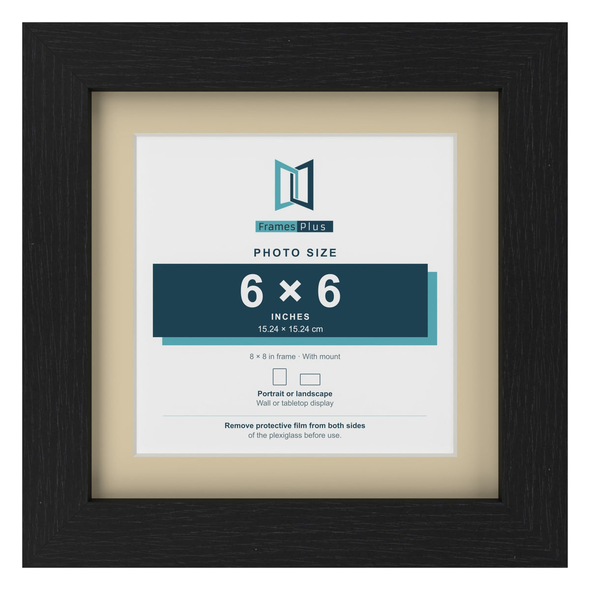 Black 8 x 8 inch picture frame with an ivory mount for a 6 x 6 inch photo