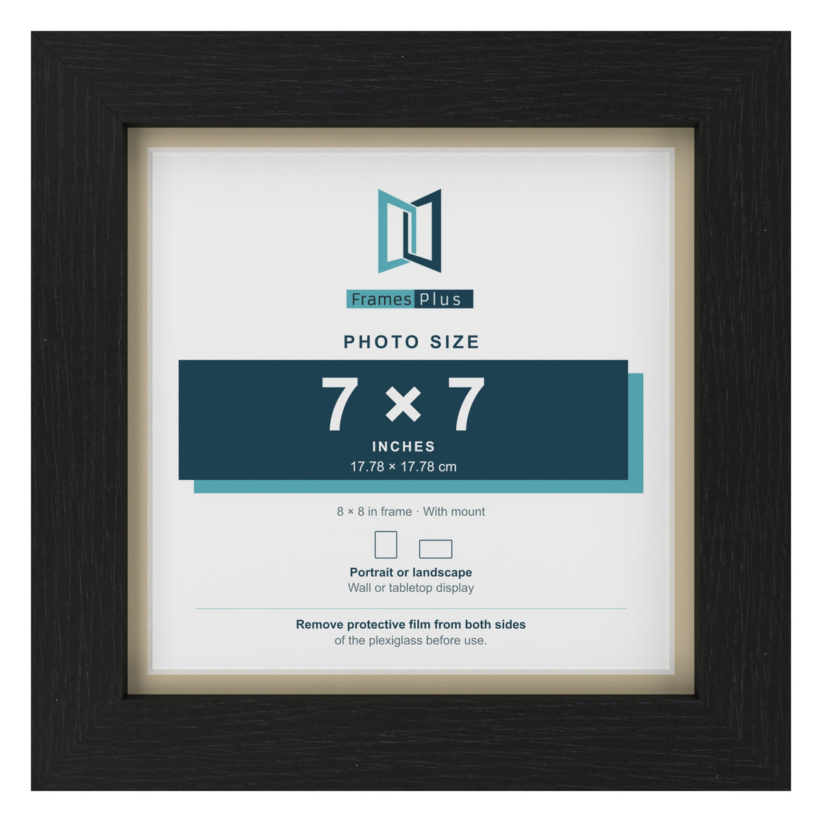 Black 8 x 8 inch picture frame with an ivory mount for a 7 x 7 inch photo