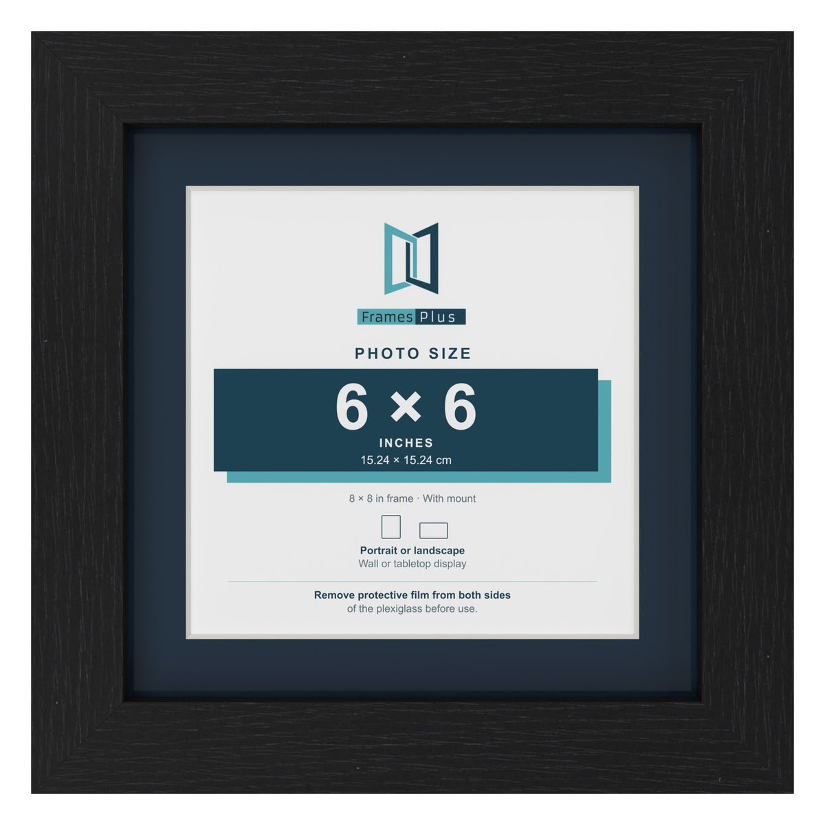 Black 8 x 8 inch picture frame with a Pacific Blue mount for a 6 x 6 inch photo
