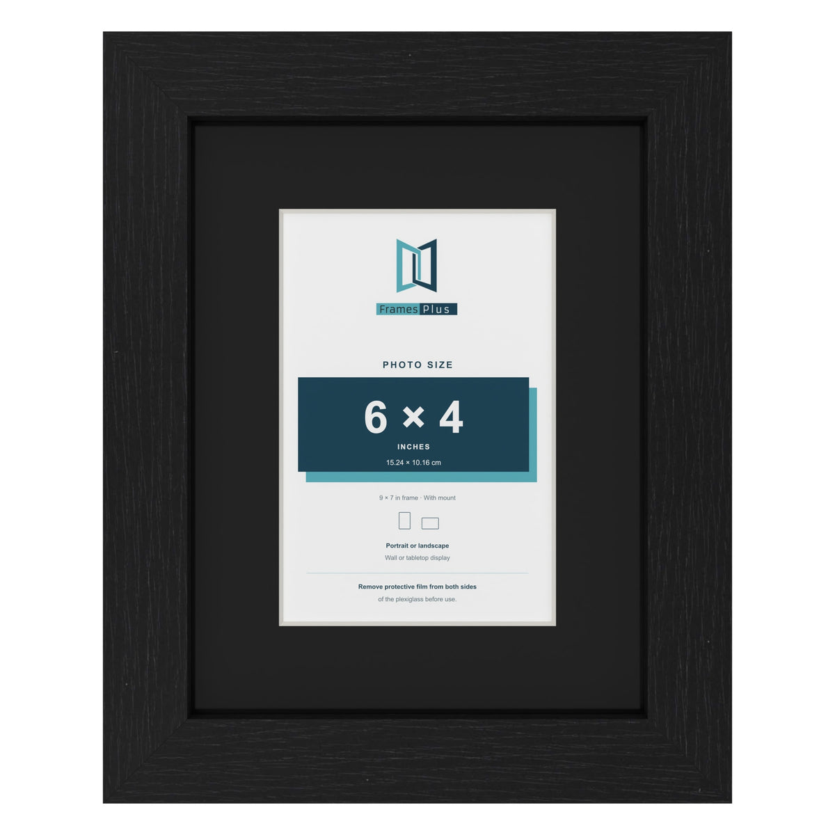 Black 9 x 7 inch picture frame with a black mount for a 6 x 4 inch photo