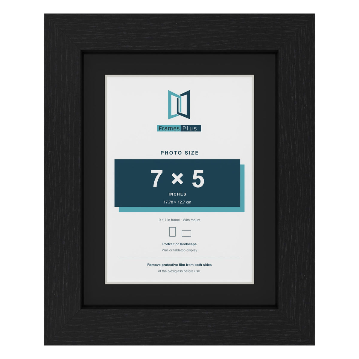 Black 9 x 7 inch picture frame with a black mount for a 7 x 5 inch photo