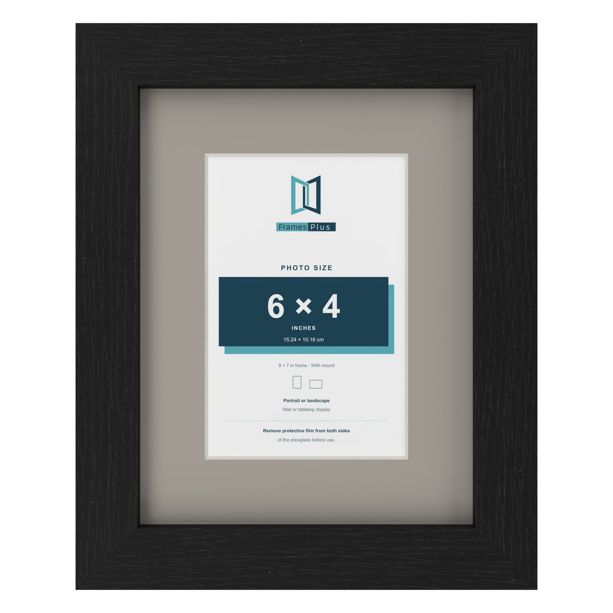 Black 9 x 7 inch picture frame with a Dawn Grey mount for a 6 x 4 inch photo