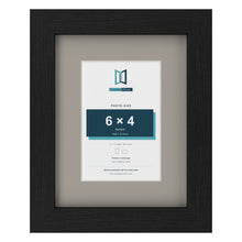 Black 9 x 7 inch picture frame with a Dawn Grey mount for a 6 x 4 inch photo