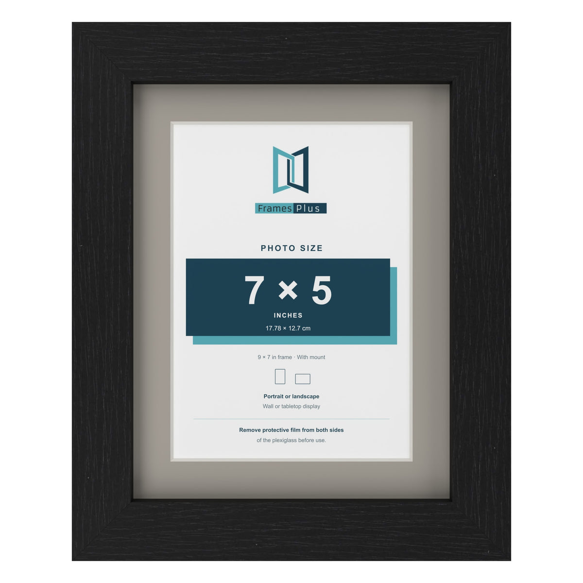 Black 9 x 7 inch picture frame with a Dawn Grey mount for a 7 x 5 inch photo