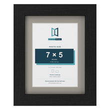 Black 9 x 7 inch picture frame with a Dawn Grey mount for a 7 x 5 inch photo