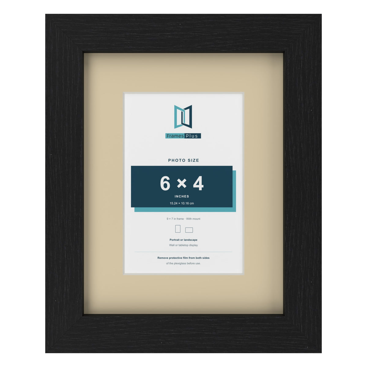 Black 9 x 7 inch picture frame with an ivory mount for a 6 x 4 inch photo