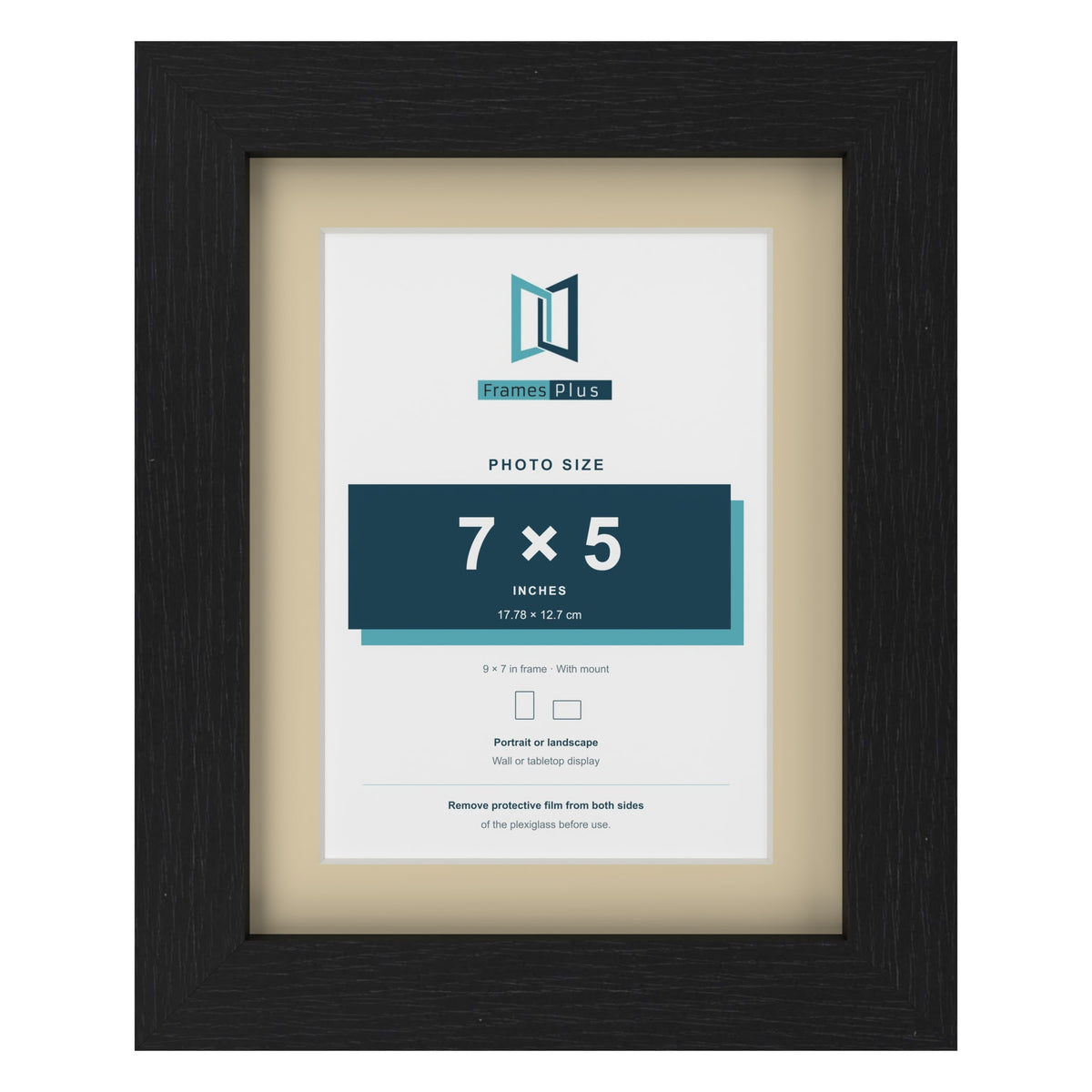 Black 9 x 7 inch picture frame with an ivory mount for a 7 x 5 inch photo
