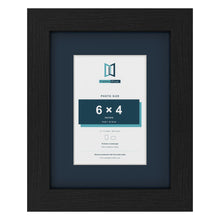 Black 9 x 7 inch picture frame with a Pacific Blue mount for a 6 x 4 inch photo