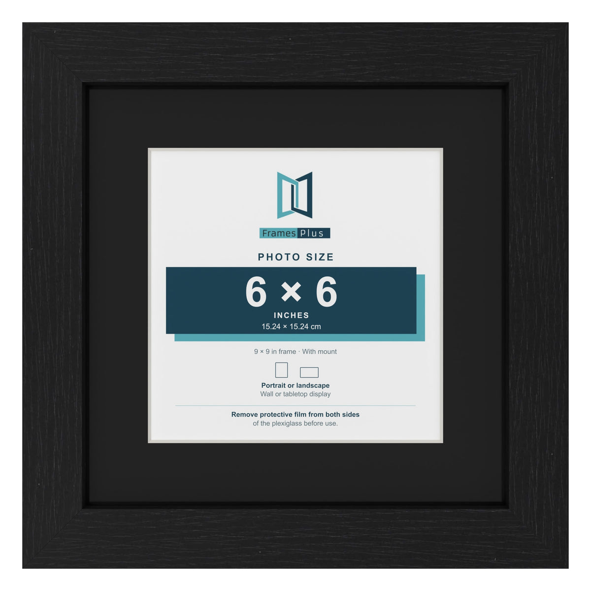 Black 9 x 9 inch picture frame with a black mount for a 6 x 6 inch photo