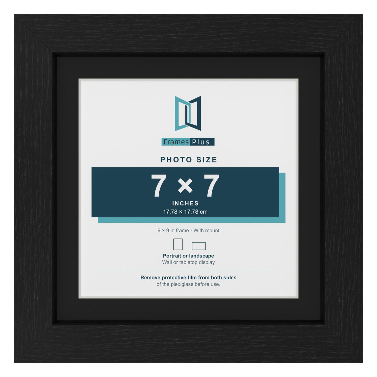Black 9 x 9 inch picture frame with a black mount for a 7 x 7 inch photo