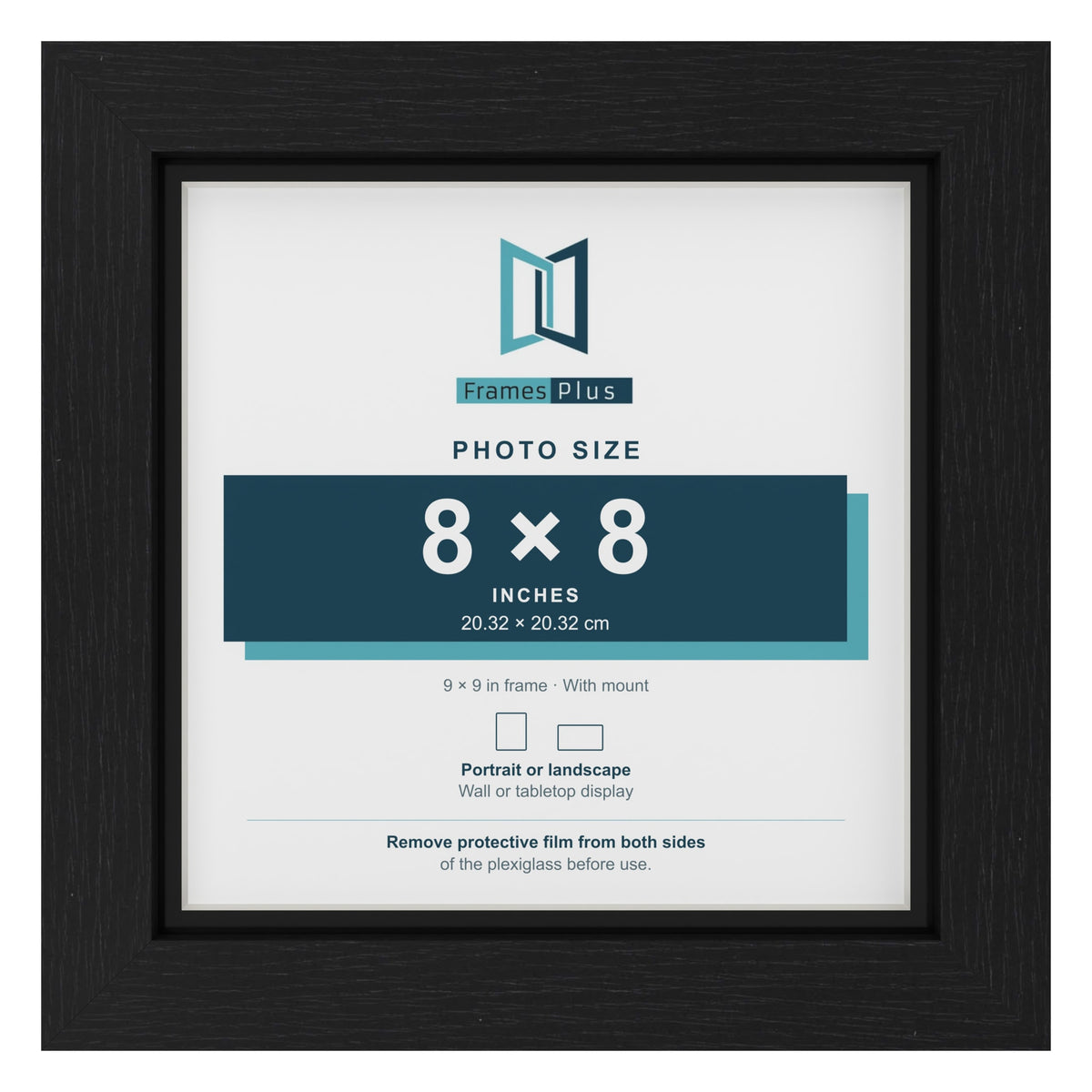 Black 9 x 9 inch picture frame with a black mount for an 8 x 8 inch photo