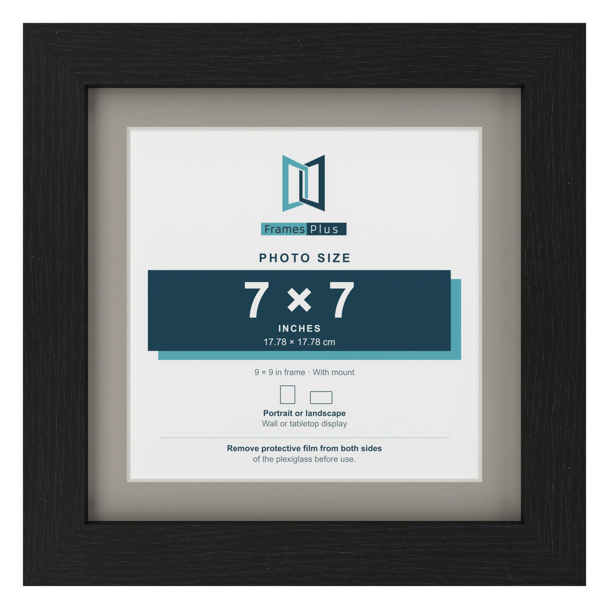 Black 9 x 9 inch picture frame with a Dawn Grey mount for a 7 x 7 inch photo