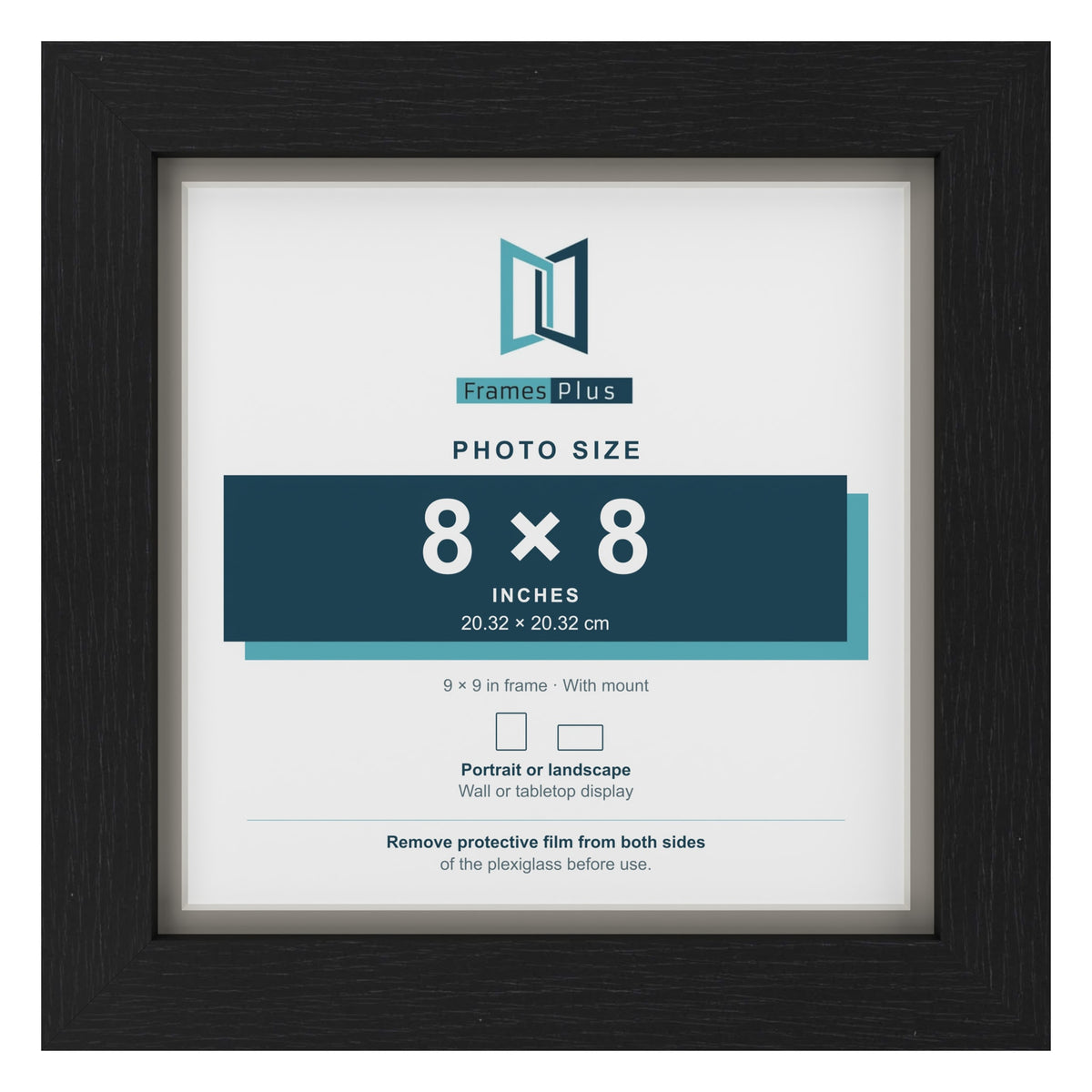 Black 9 x 9 inch picture frame with a Dawn Grey mount for an 8 x 8 inch photo