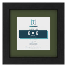 Black 9 x 9 inch picture frame with a green mount for a 6 x 6 inch photo