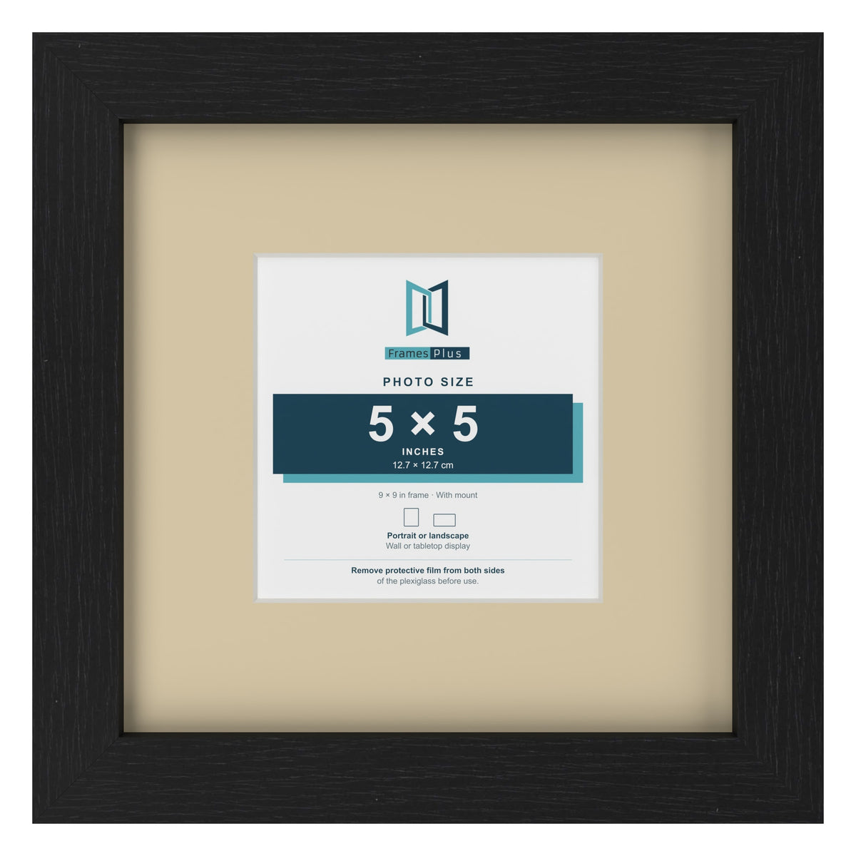 Black 9 x 9 inch picture frame with an ivory mount for a 5 x 5 inch photo