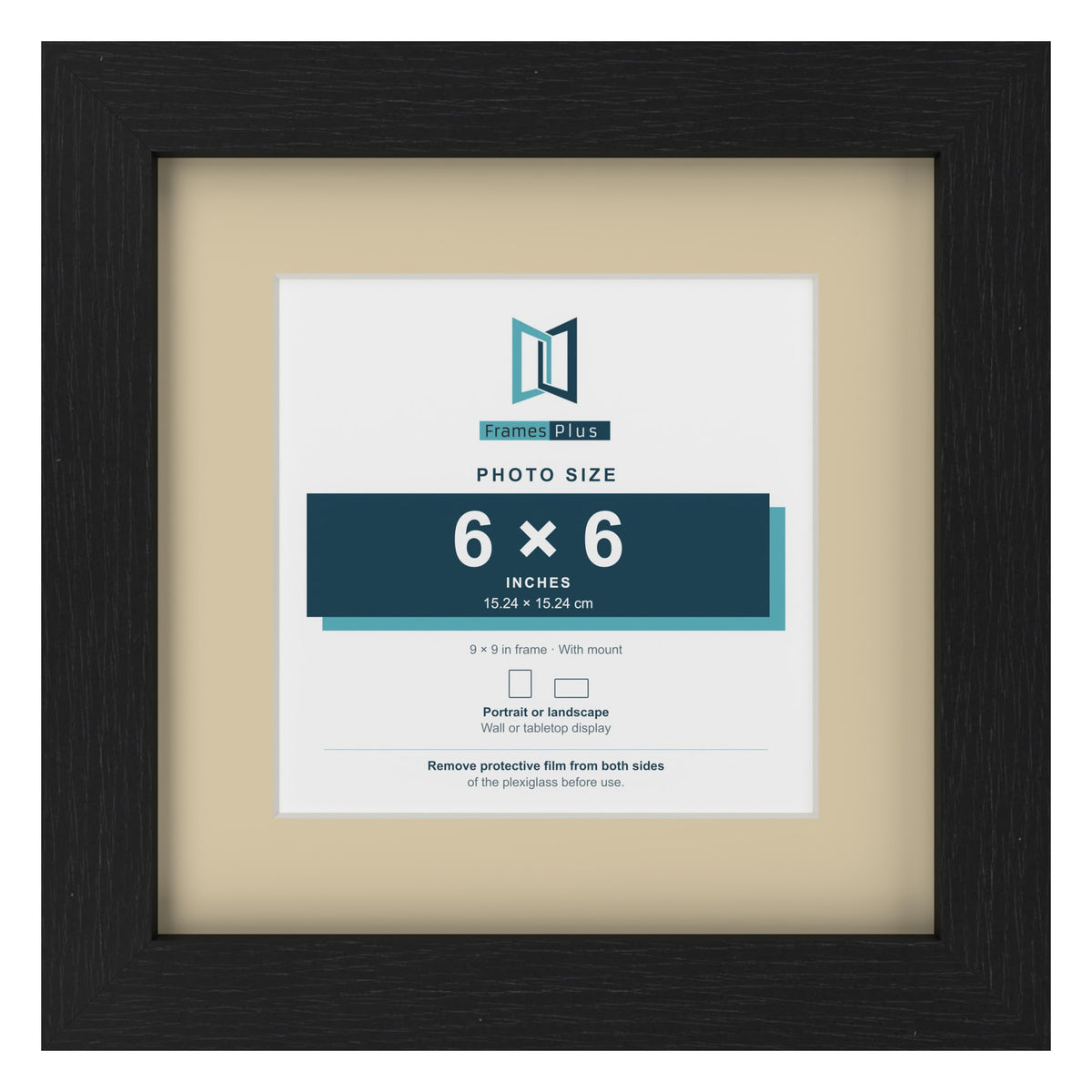 Black 9 x 9 inch picture frame with an ivory mount for a 6 x 6 inch photo