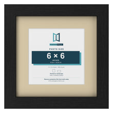 Black 9 x 9 inch picture frame with an ivory mount for a 6 x 6 inch photo