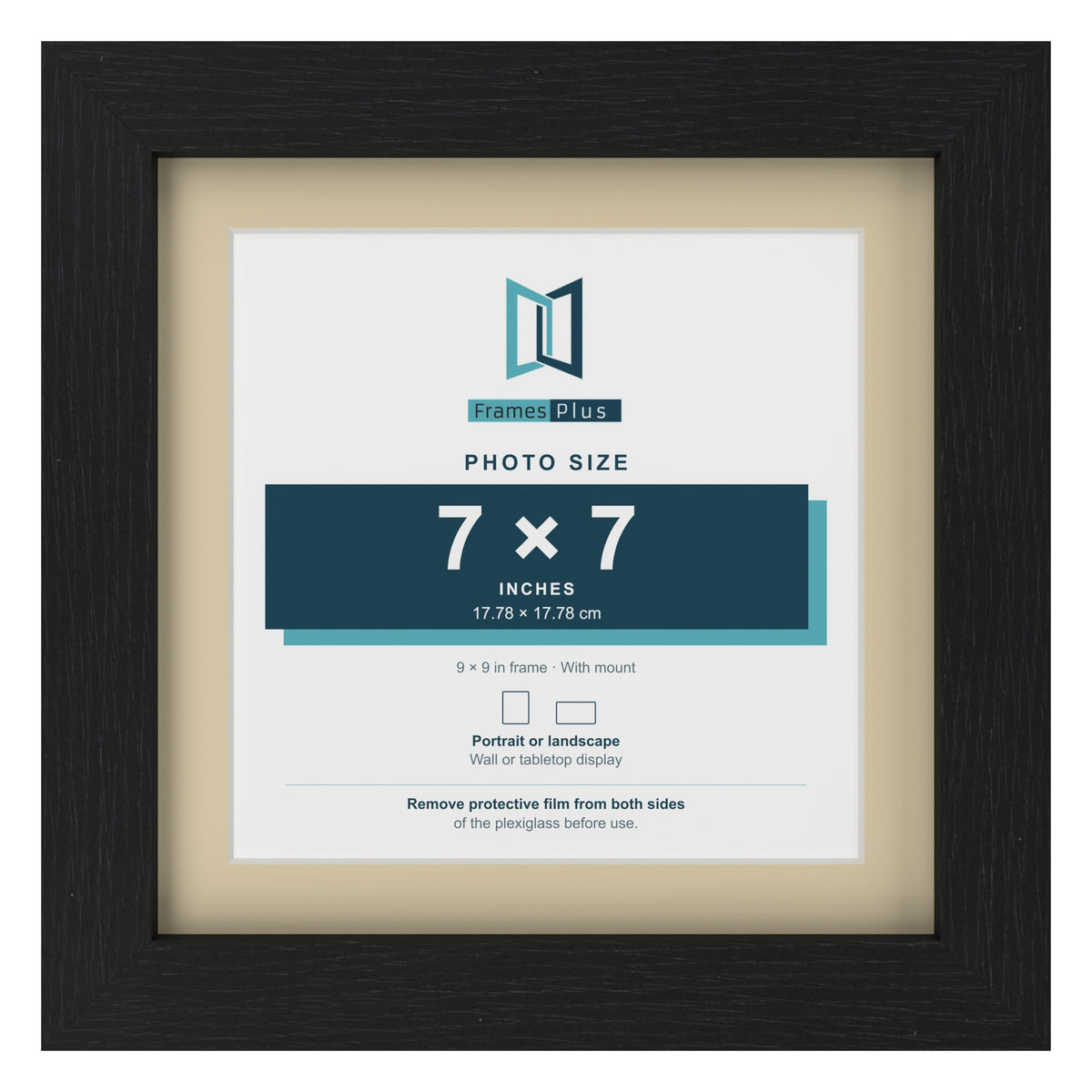 Black 9 x 9 inch picture frame with an ivory mount for a 7 x 7 inch photo