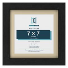 Black 9 x 9 inch picture frame with an ivory mount for a 7 x 7 inch photo