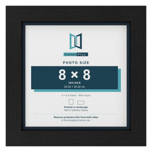 Black 9 x 9 inch picture frame with a Pacific Blue mount for an 8 x 8 inch photo