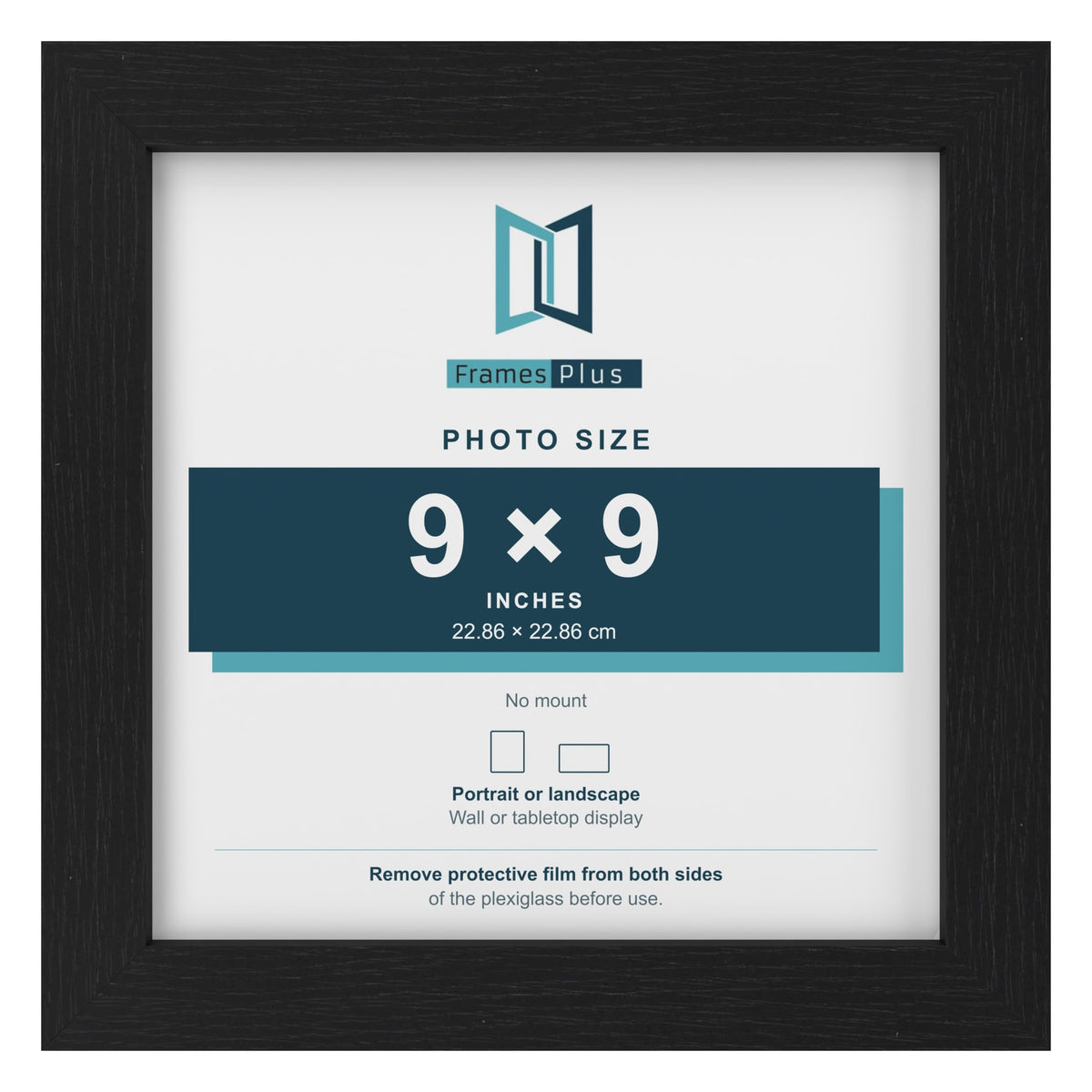 Black picture frame for a 9 x 9 inch photo