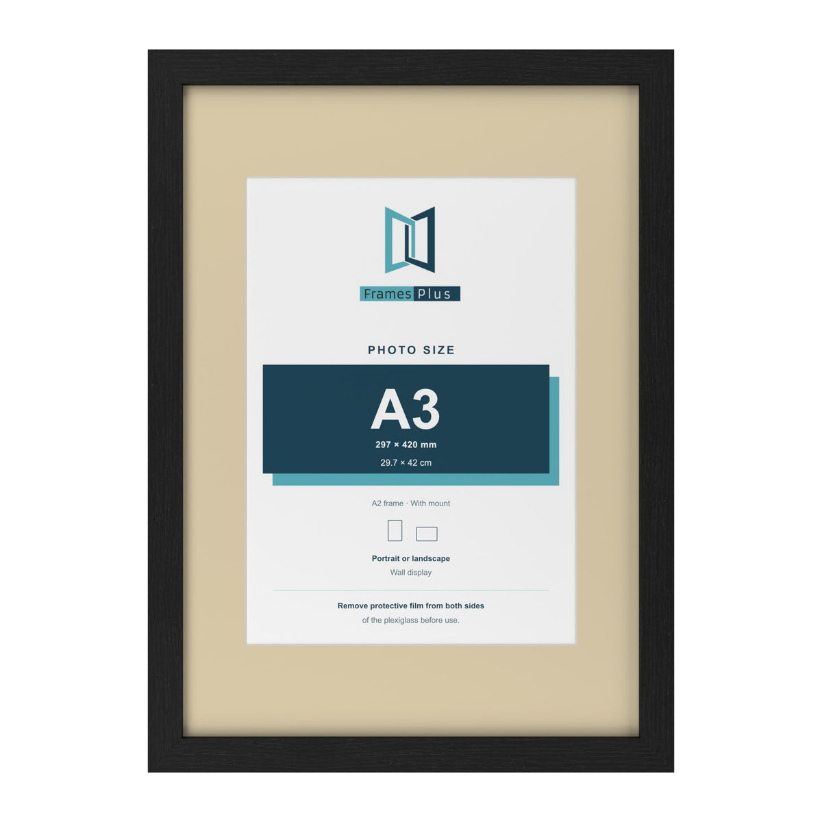 Black A2 picture frame with an ivory mount for an A3 photo
