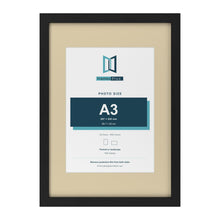 Black A2 picture frame with an ivory mount for an A3 photo