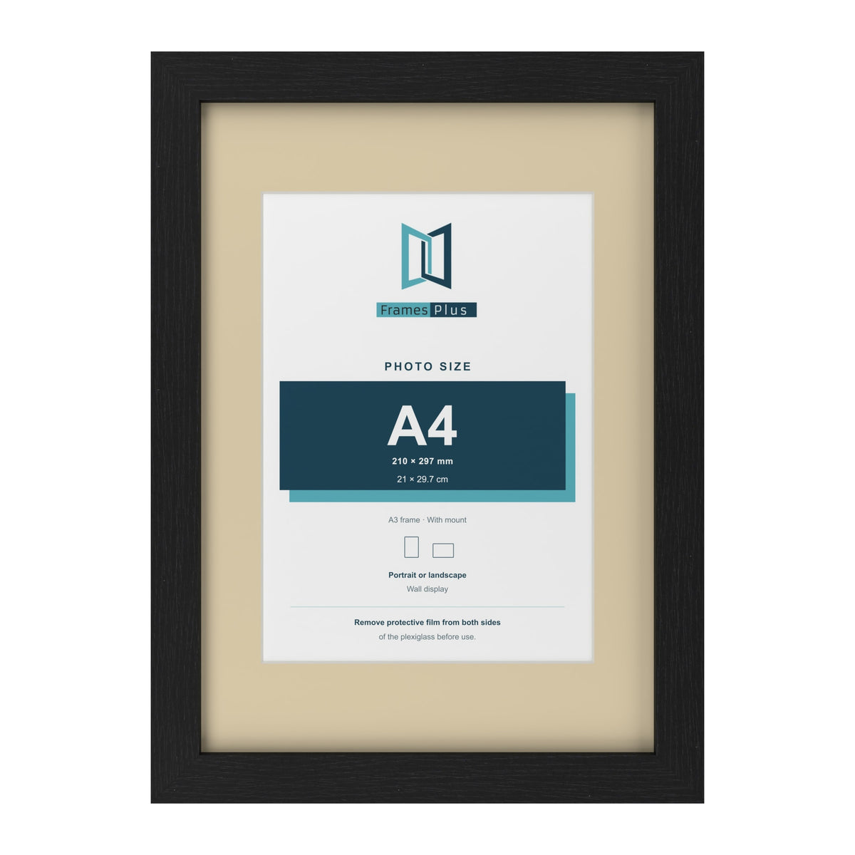 Black A3 picture frame with an ivory mount for an A4 photo