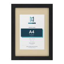 Black A3 picture frame with an ivory mount for an A4 photo