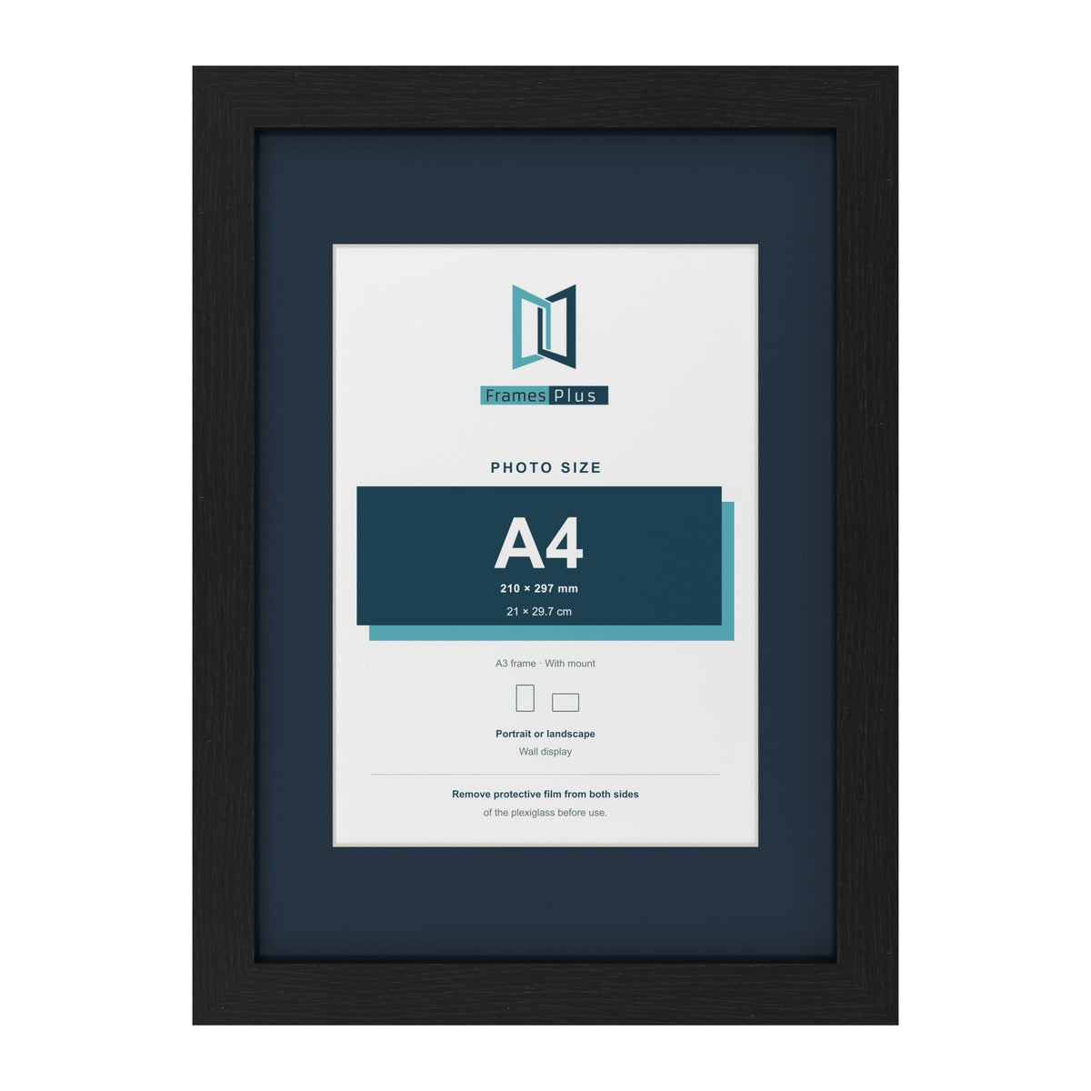 Black A3 picture frame with a Pacific Blue mount for an A4 photo