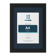 Black A3 picture frame with a Pacific Blue mount for an A4 photo