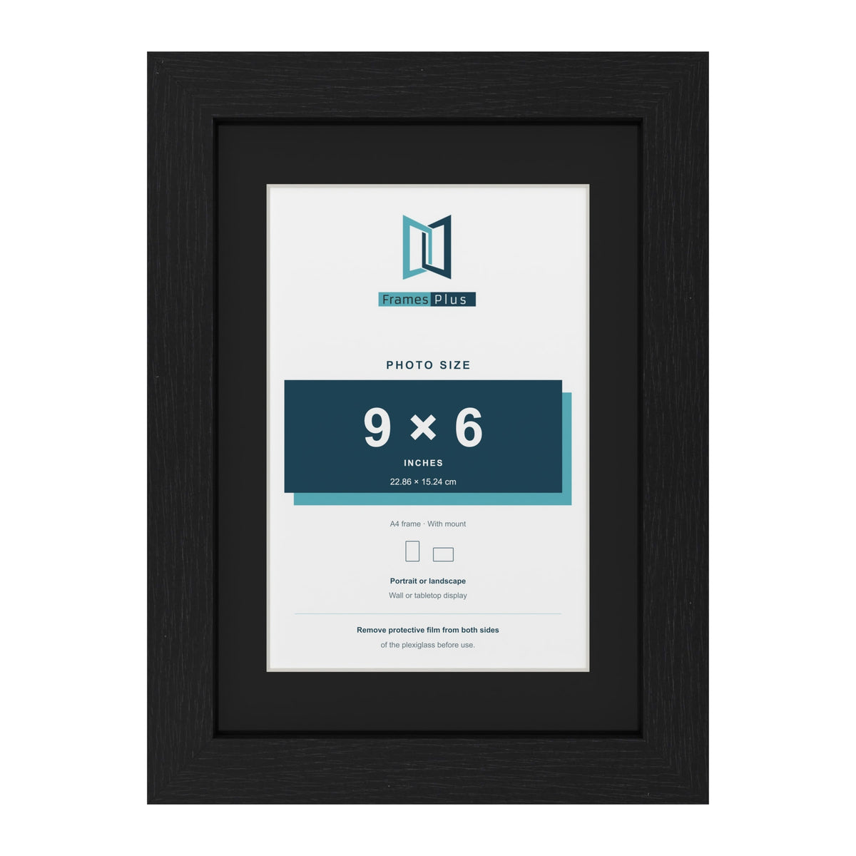 Black A4 picture frame with a black mount for a 9 x 6 inch photo