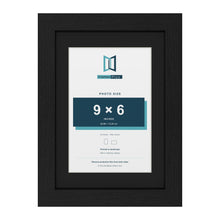 Black A4 picture frame with a black mount for a 9 x 6 inch photo