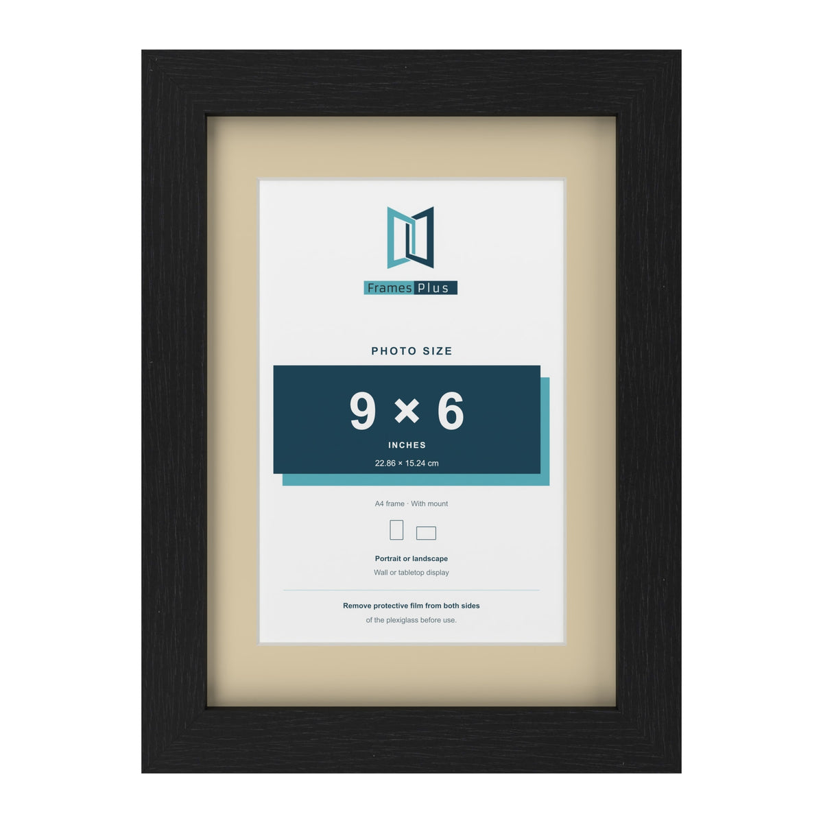 Black A4 picture frame with an ivory mount for a 9 x 6 inch photo