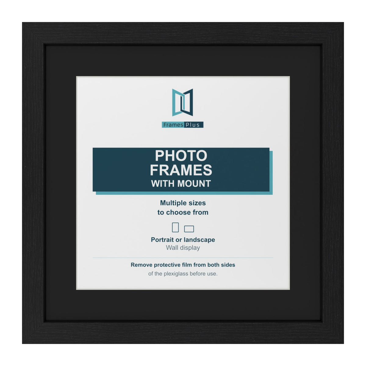 Black picture frame with a black mount
