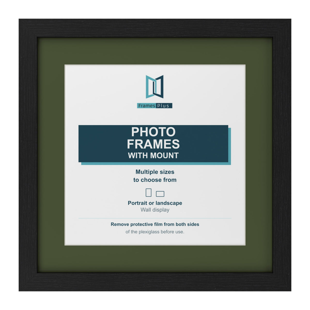 Black picture frame with a green mount
