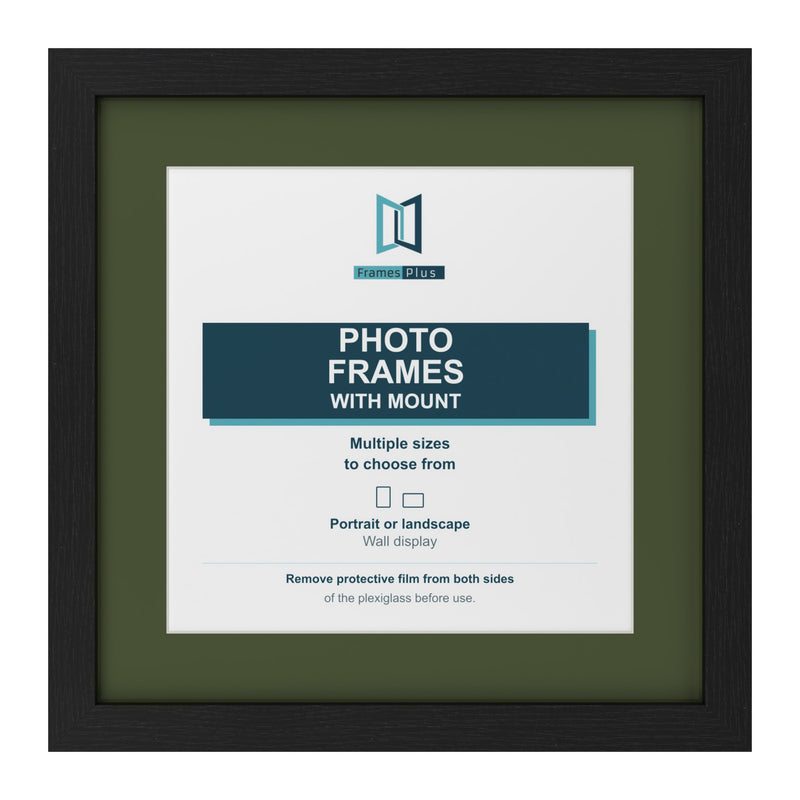 Black picture frame with a green mount
