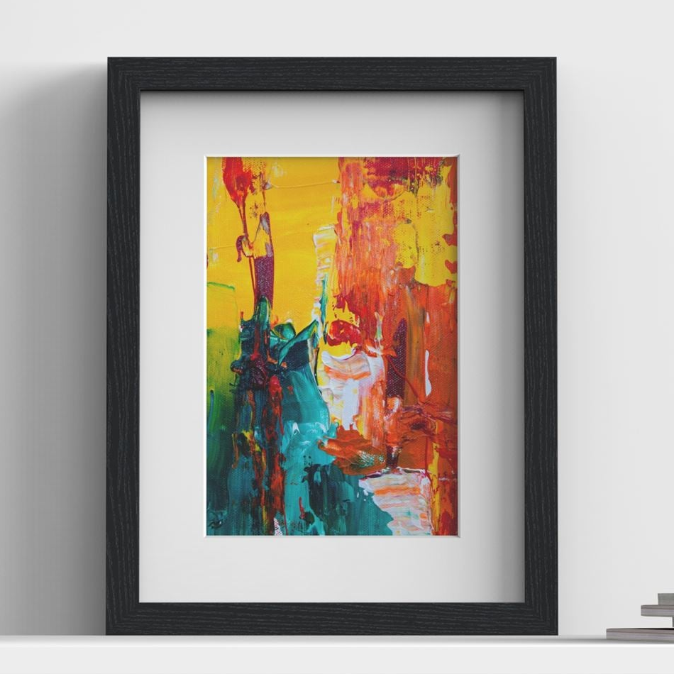 Blok Range Black picture frame with white mount, close view
