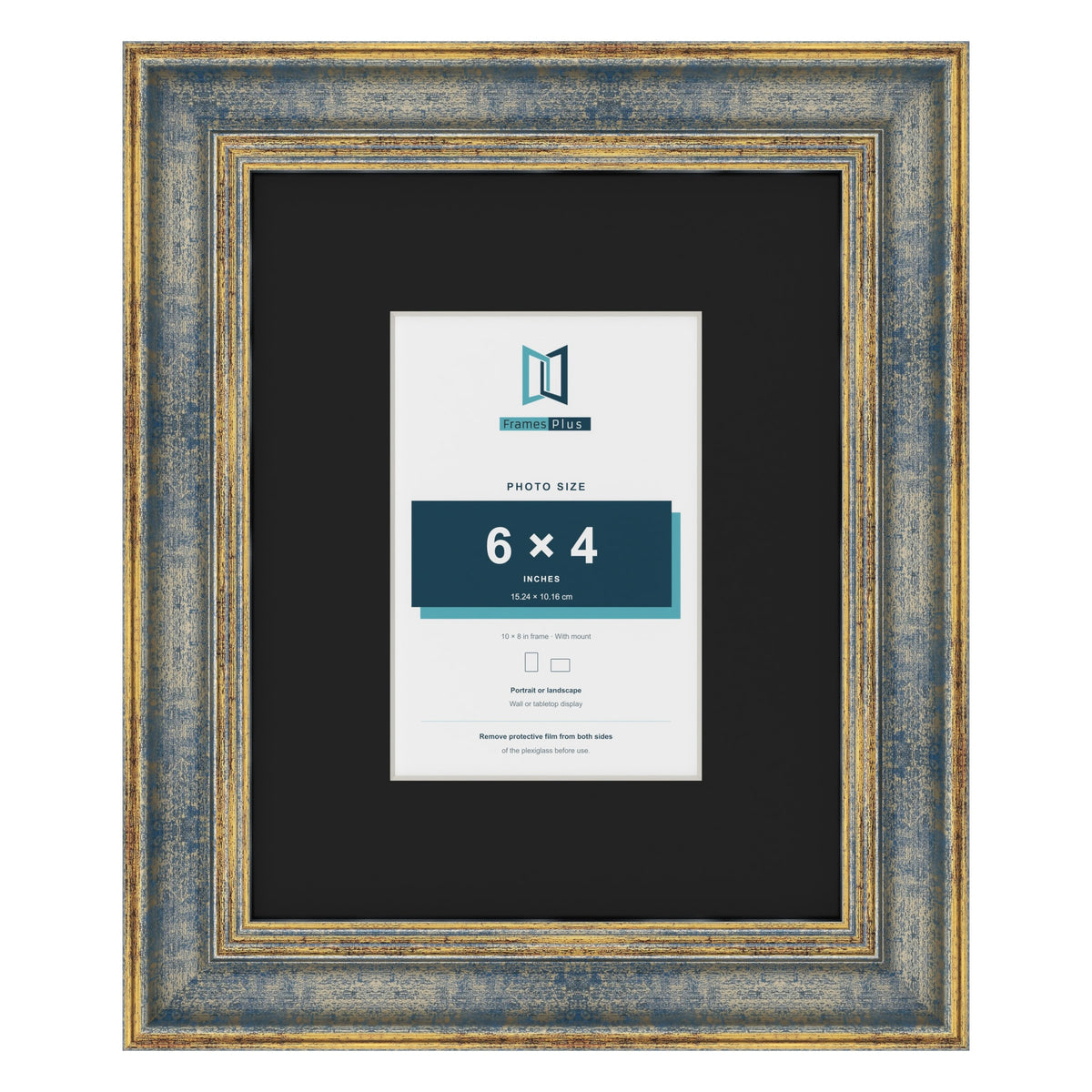 Cassis Blue 10 x 8 inch picture frame with a black mount for a 6 x 4 inch photo