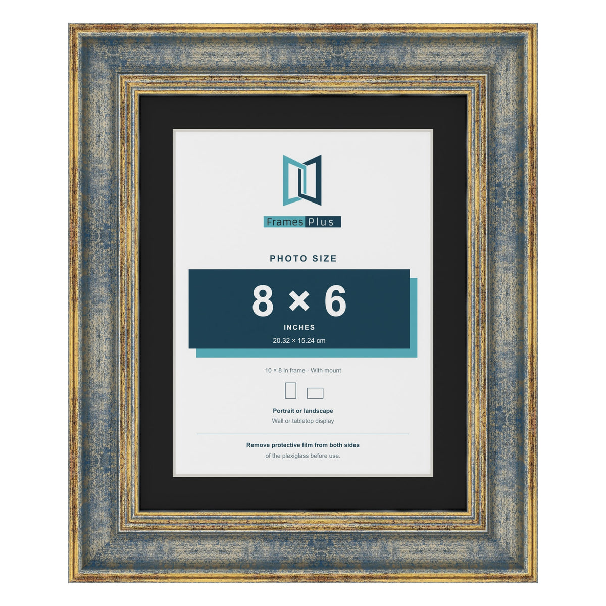 Cassis Blue 10 x 8 inch picture frame with a black mount for an 8 x 6 inch photo