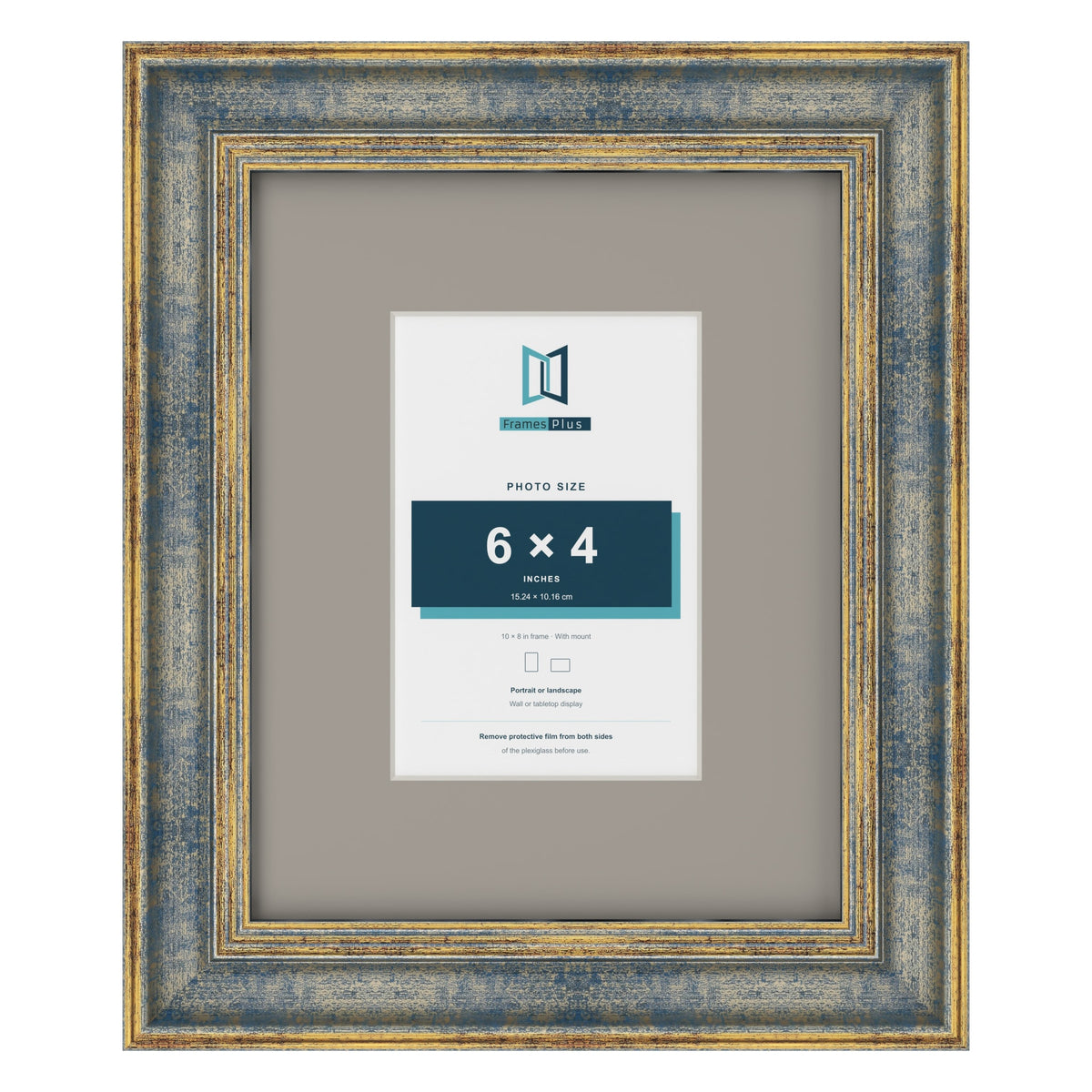 Cassis Blue 10 x 8 inch picture frame with a dawn grey mount for a 6 x 4 inch photo