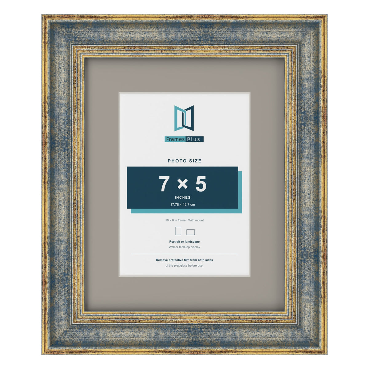 Cassis Blue 10 x 8 inch picture frame with a dawn grey mount for a 7 x 5 inch photo