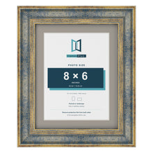 Cassis Blue 10 x 8 inch picture frame with a dawn grey mount for an 8 x 6 inch photo
