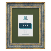 Cassis Blue 10 x 8 inch picture frame with a green mount for a 6 x 4 inch photo
